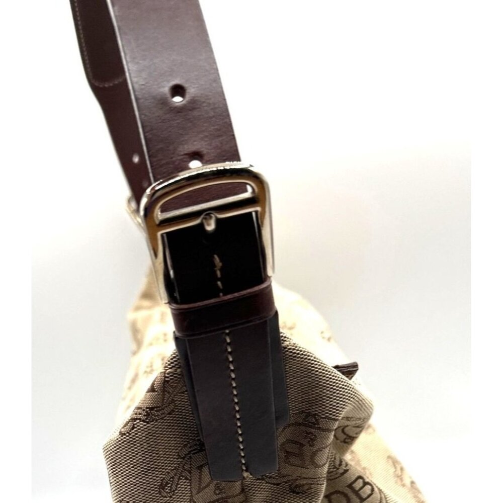 Dooney & Bourke Beige Signature Logo Canvas Shoulder Bag  Brown Leather Strap - Picture 8 of 10